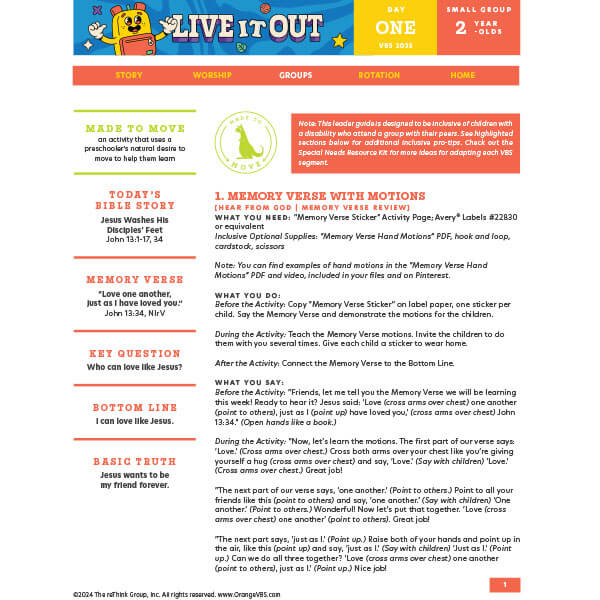 Small Group (Age 2) Day 1